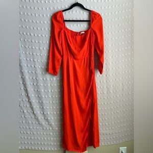 NWT Reformation Hilda Dress Long Sleeve Slit Sz 4 Paprika Orange Red